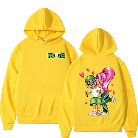 Feid & Karol G “Ferxxo Couple Cartoon” Hoodie – Yellow