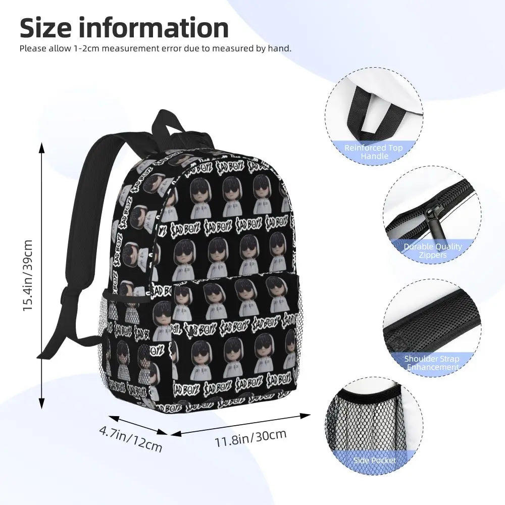 Junior H Sad Boyz Cartoon Hoodie Backpack – Black