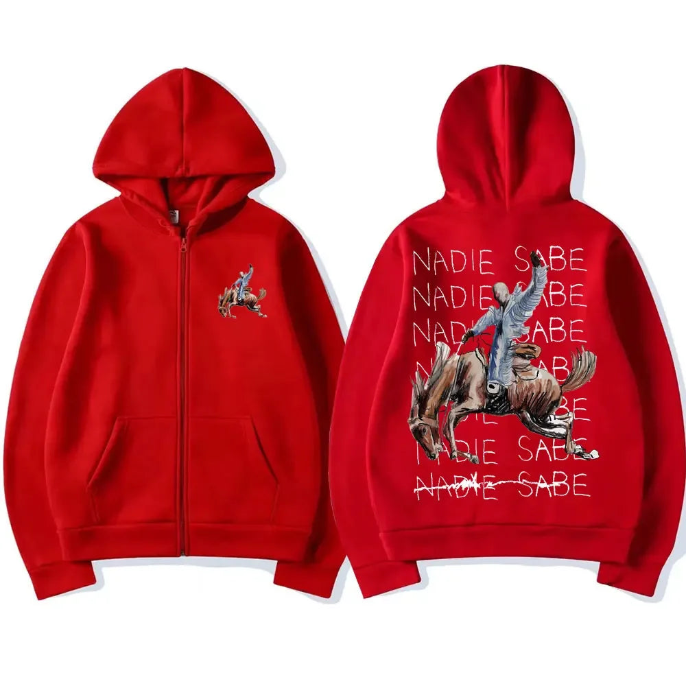 Bad Bunny Nadie Sabe Lo Que Va a Pasar Mañana Zipper Hoodie – Red