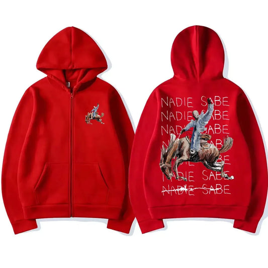 Bad Bunny Nadie Sabe Lo Que Va a Pasar Mañana Zipper Hoodie – Red