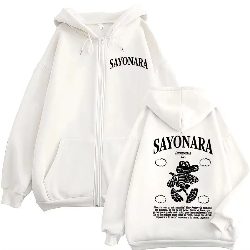 Alvaro Diaz Sayonara’s Funny Zipper Hoodie – White