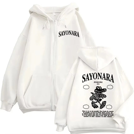 Alvaro Diaz Sayonara’s Funny Zipper Hoodie – White