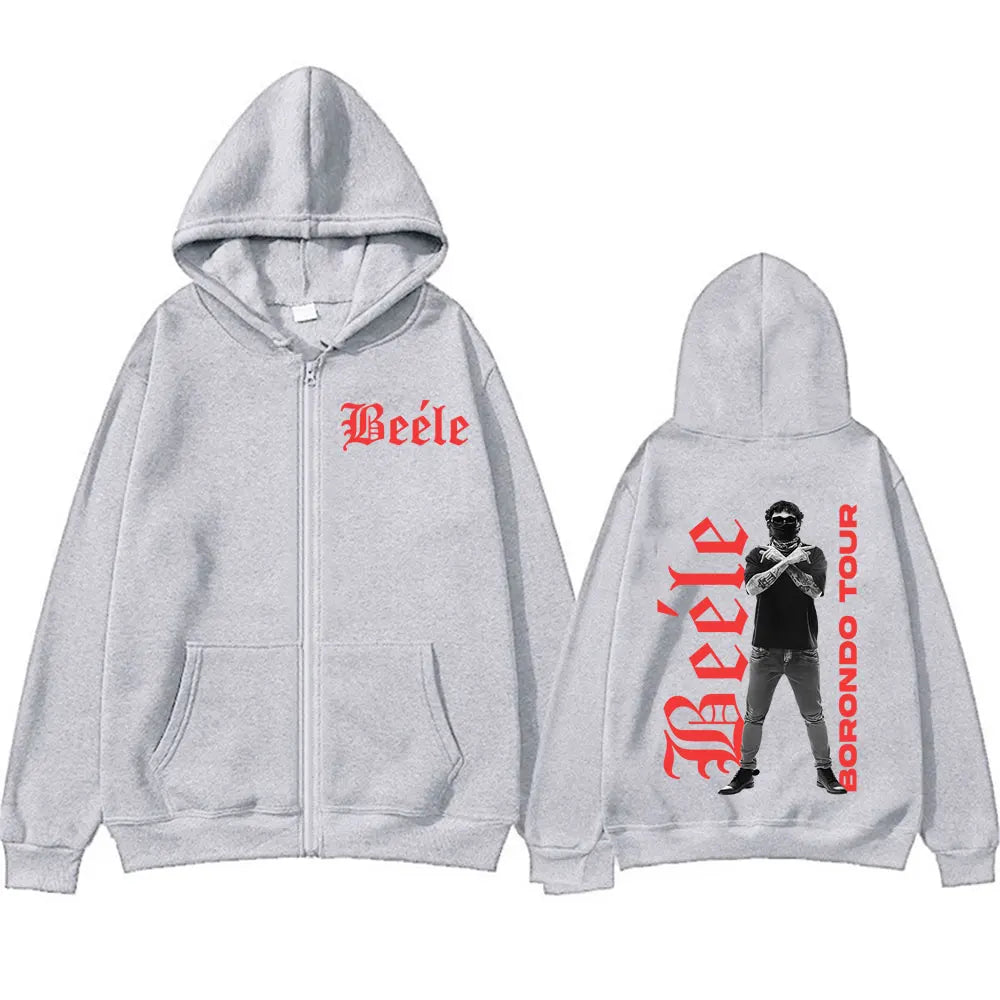 Beéle Borondo Tour 2025 Zip-Up Hoodie – Gray (Limited Edition)