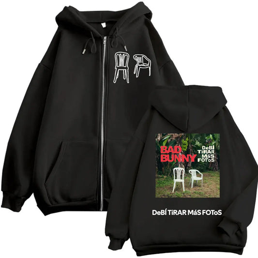 Bad Bunny Zipper Hoodie – DeBÍ TiRAR MáS FOToS (Black)