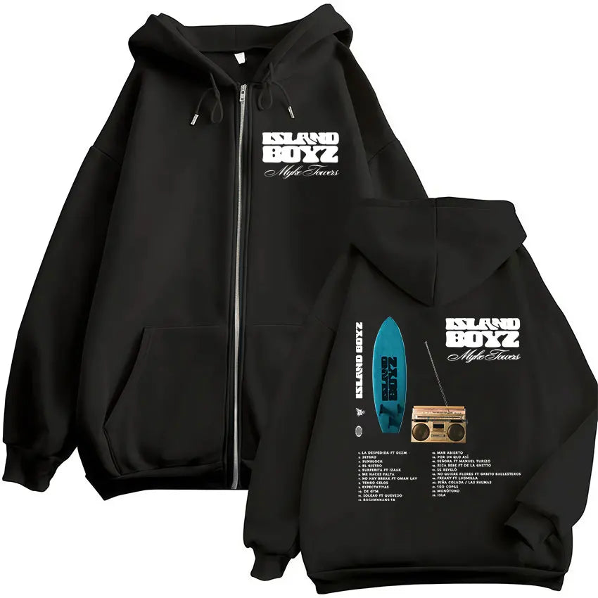 Myke Towers “Island Boyz” Album Zipper Hoodie – Black