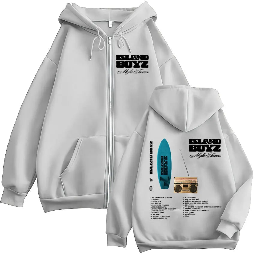 Myke Towers “Island Boyz” Album Zipper Hoodie – White