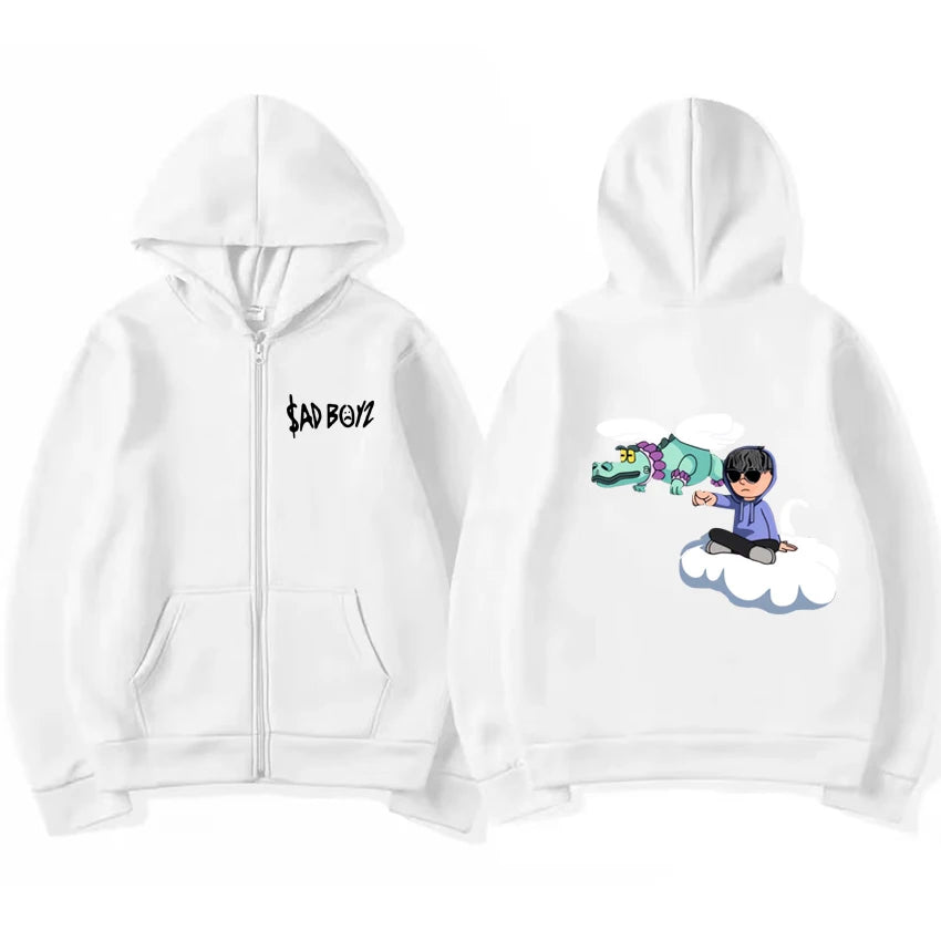 Junior H Sad Boyz Zip Hoodie – White