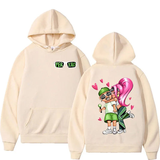 Feid & Karol G “Ferxxo Couple Cartoon” Hoodie – Beige