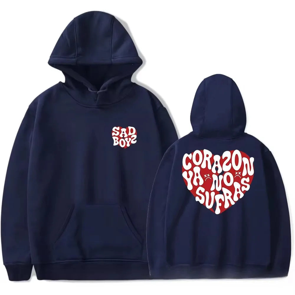 Junior H x Sad Boyz “Corazón Ya No Sufras” Hoodie – Navy Blue