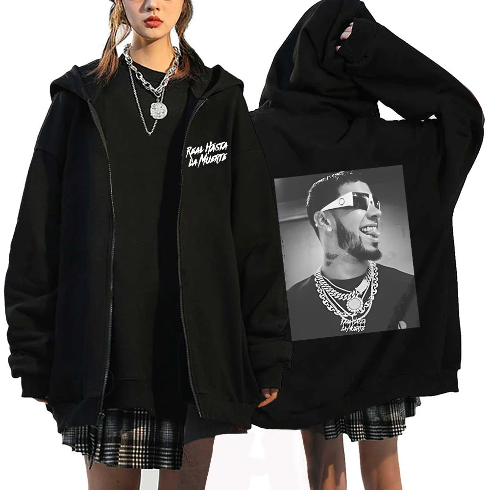 Anuel AA Real Hasta La Muerte Icon Zip Hoodie – Black