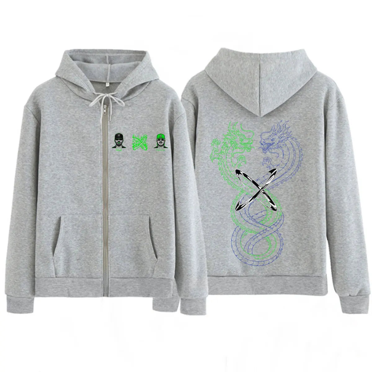 Feid EL GREEN PRINT: La Saga FEID VS FERXXO Dragon Zip-Up Hoodie