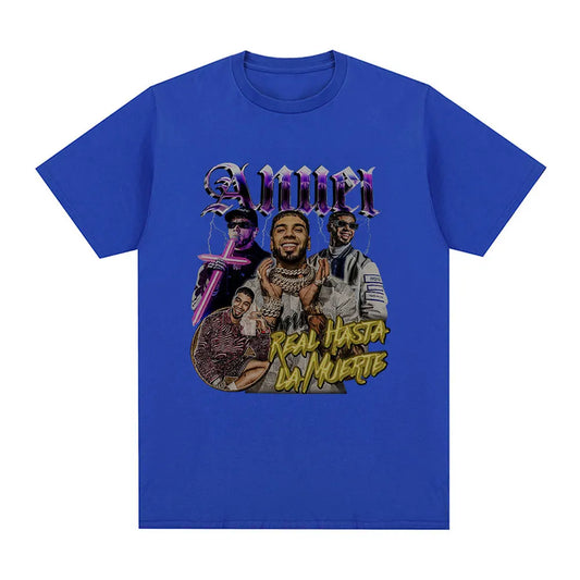Anuel AA Real Hasta La Muerte Graphic T Shirt - blue