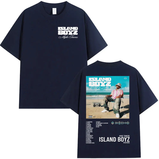 Myke Towers Island Boyz Album T-Shirt - Navy Blue