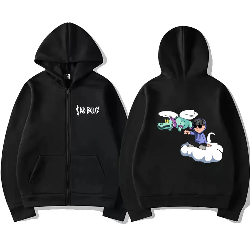 Junior H Sad Boyz Zip Hoodie – Black