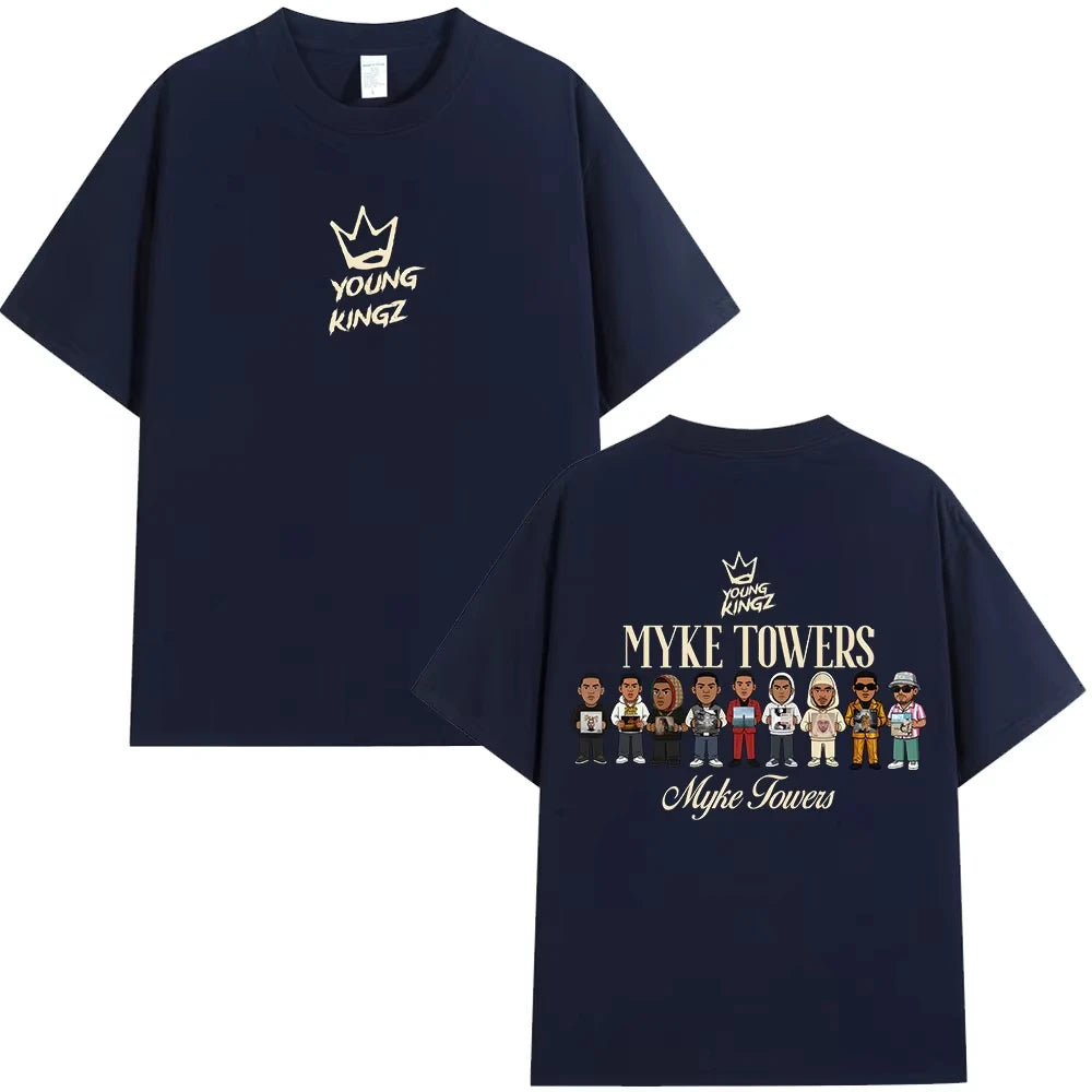 Myke Towers Young Kingz Cartoon T-Shirt – Navy Blue