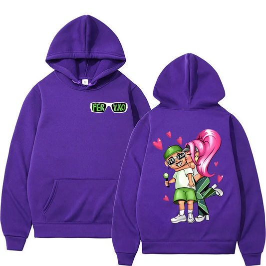 Feid & Karol G “Ferxxo Couple Cartoon” Hoodie – Purple