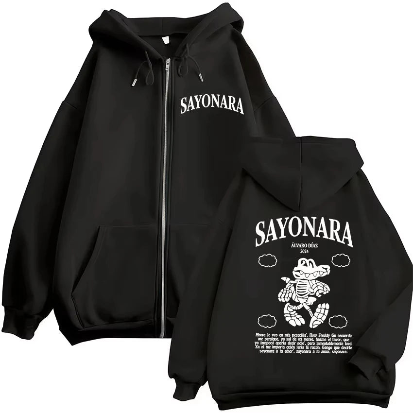 Alvaro Diaz Sayonara’s Funny Zipper Hoodie – Black