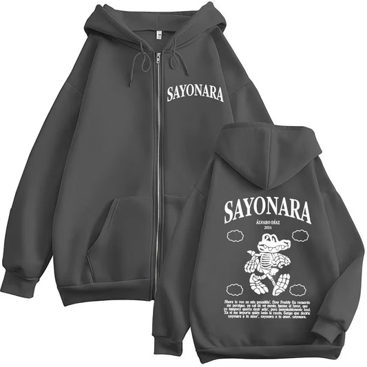 Alvaro Diaz Sayonara’s Funny Zipper Hoodie – Dark Grey