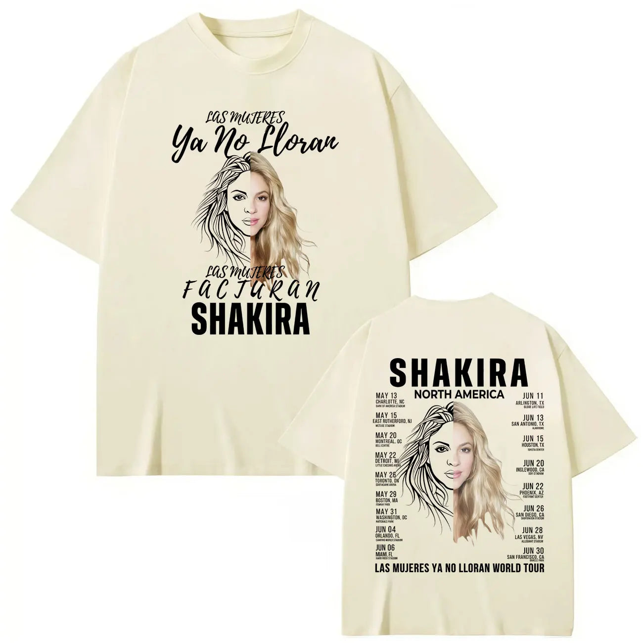 Shakira World Tour 2025 "Las Mujeres Ya No Lloran" T-Shirt – Beige