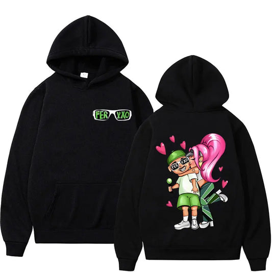 Feid & Karol G “Ferxxo Couple Cartoon” Hoodie – Black