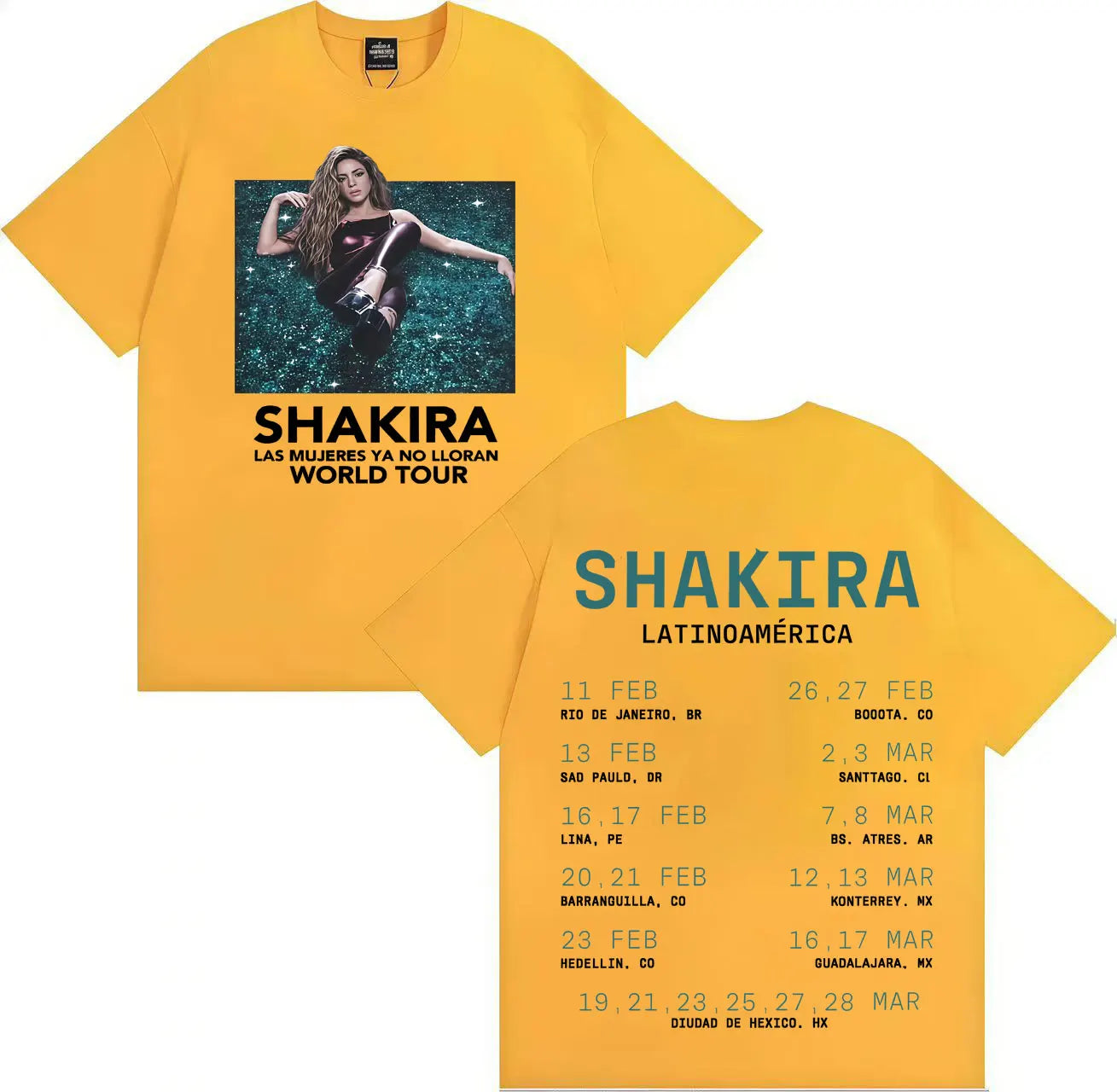 Shakira Las Mujeres Ya No Lloran Latinoamérica World Tour T-Shirt (Yellow)
