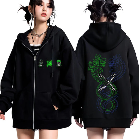 Feid EL GREEN PRINT: La Saga FEID VS FERXXO Dragon Zip-Up Hoodie