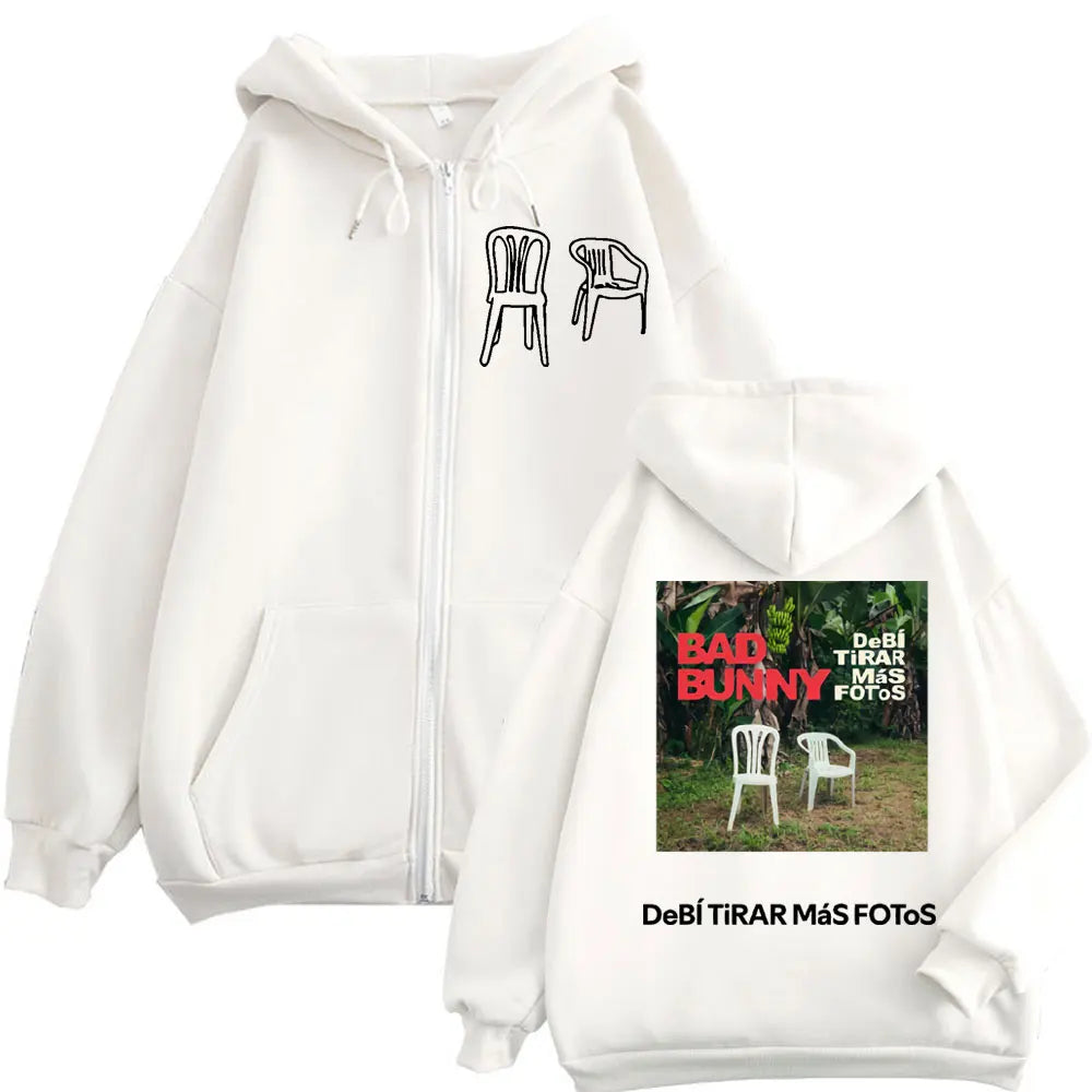 Bad Bunny Zipper Hoodie – DeBÍ TiRAR MáS FOToS (White)