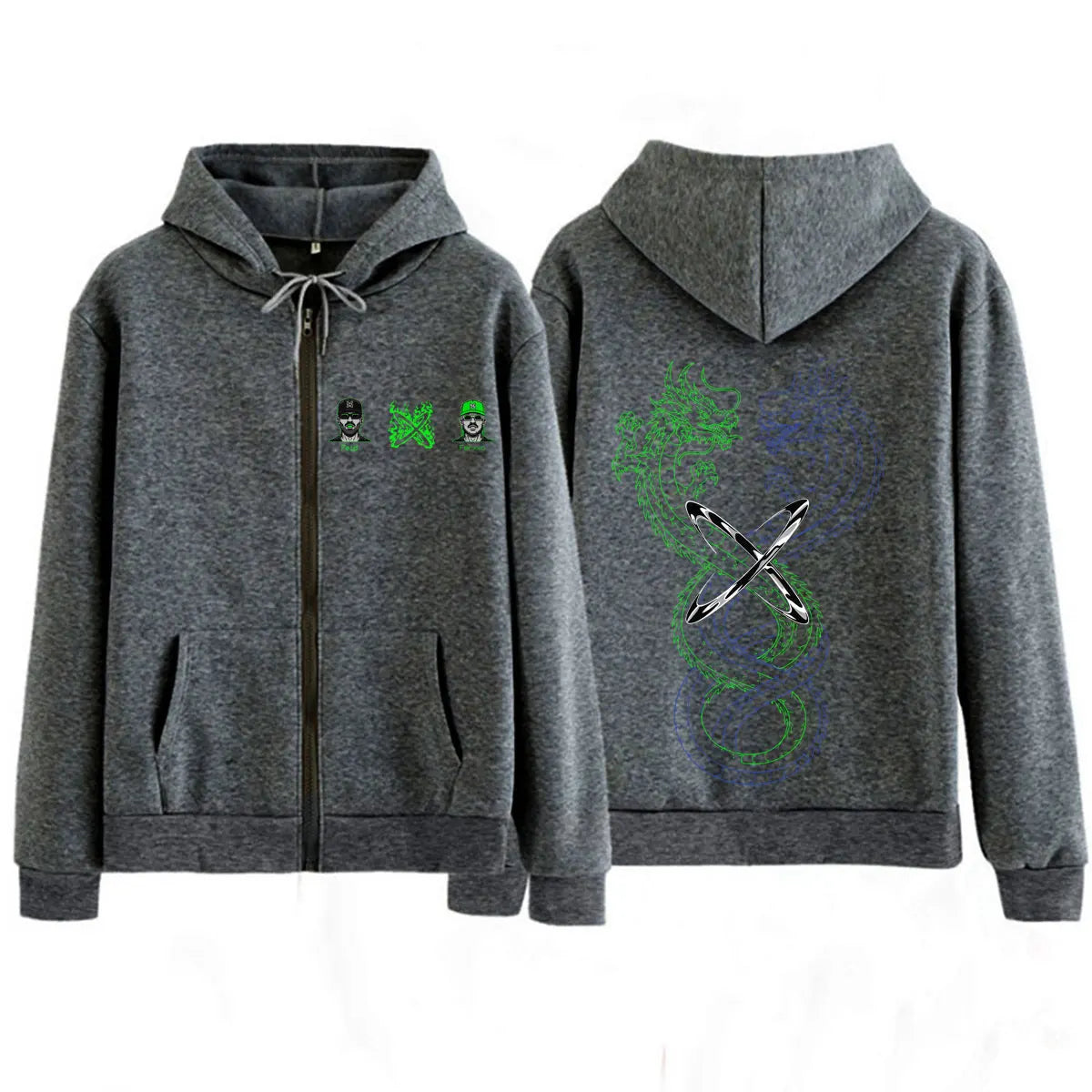 Feid EL GREEN PRINT: La Saga FEID VS FERXXO Dragon Zip-Up Hoodie