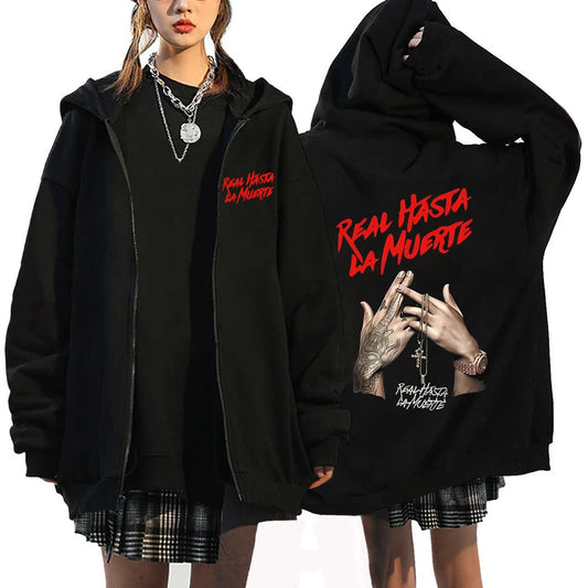 Anuel AA “Real Hasta La Muerte” Zipper Hoodie – Black