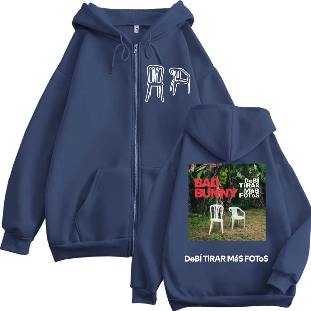 Bad Bunny Zipper Hoodie – DeBÍ TiRAR MáS FOToS (Navy Blue)