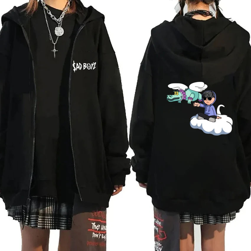 Junior H Sad Boyz Zip Hoodie – Black