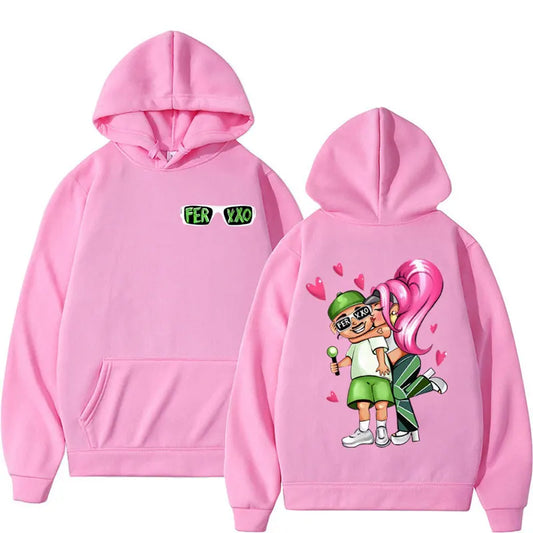 Feid & Karol G “Ferxxo Couple Cartoon” Hoodie – Pink