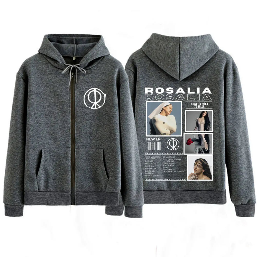 Rosalía LUX Album Tour 2025 Zipper Hoodie – Dark Grey