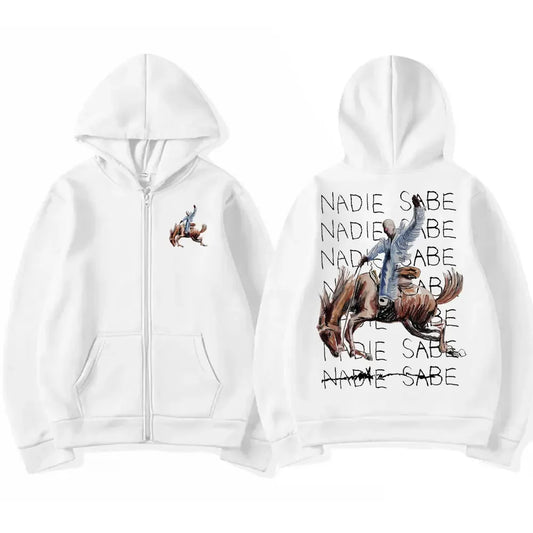 Bad Bunny Nadie Sabe Lo Que Va a Pasar Mañana Zipper Hoodie – White