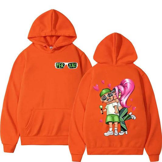 Feid & Karol G “Ferxxo Couple Cartoon” Hoodie – Orange