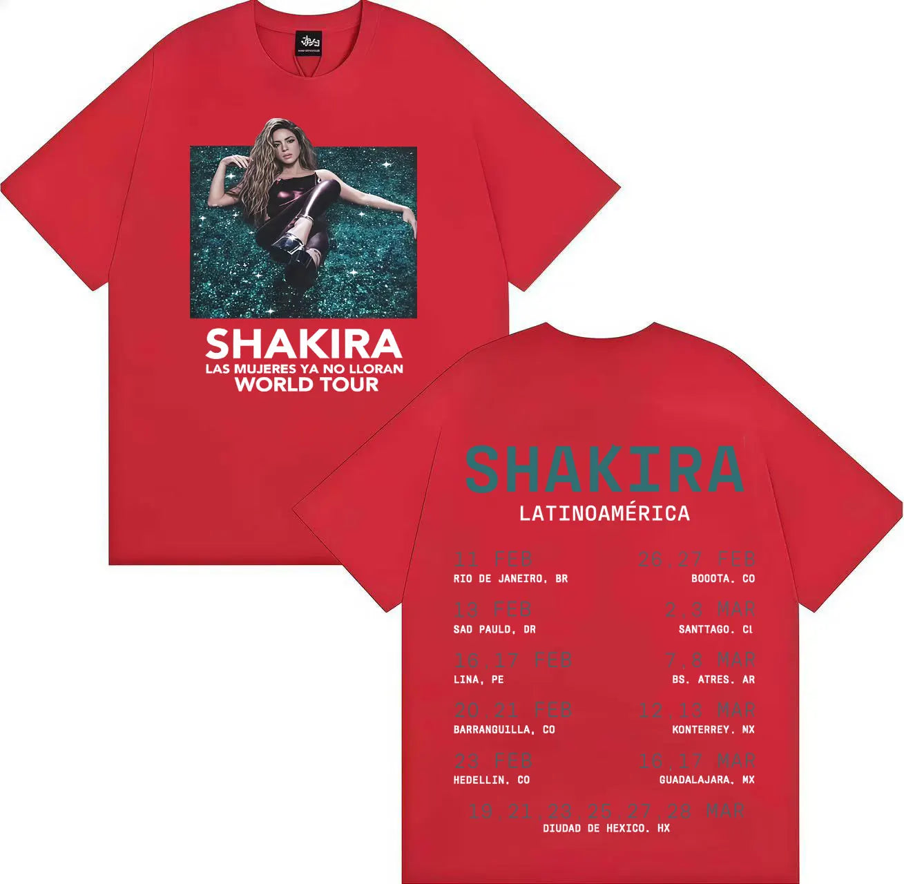 Shakira Las Mujeres Ya No Lloran Latinoamérica World Tour T-Shirt (Red)
