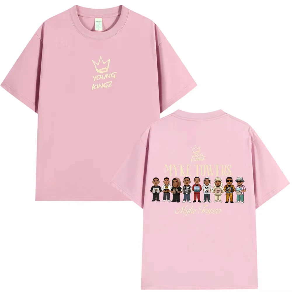 Myke Towers Young Kingz Cartoon Characters T-Shirt – Pink