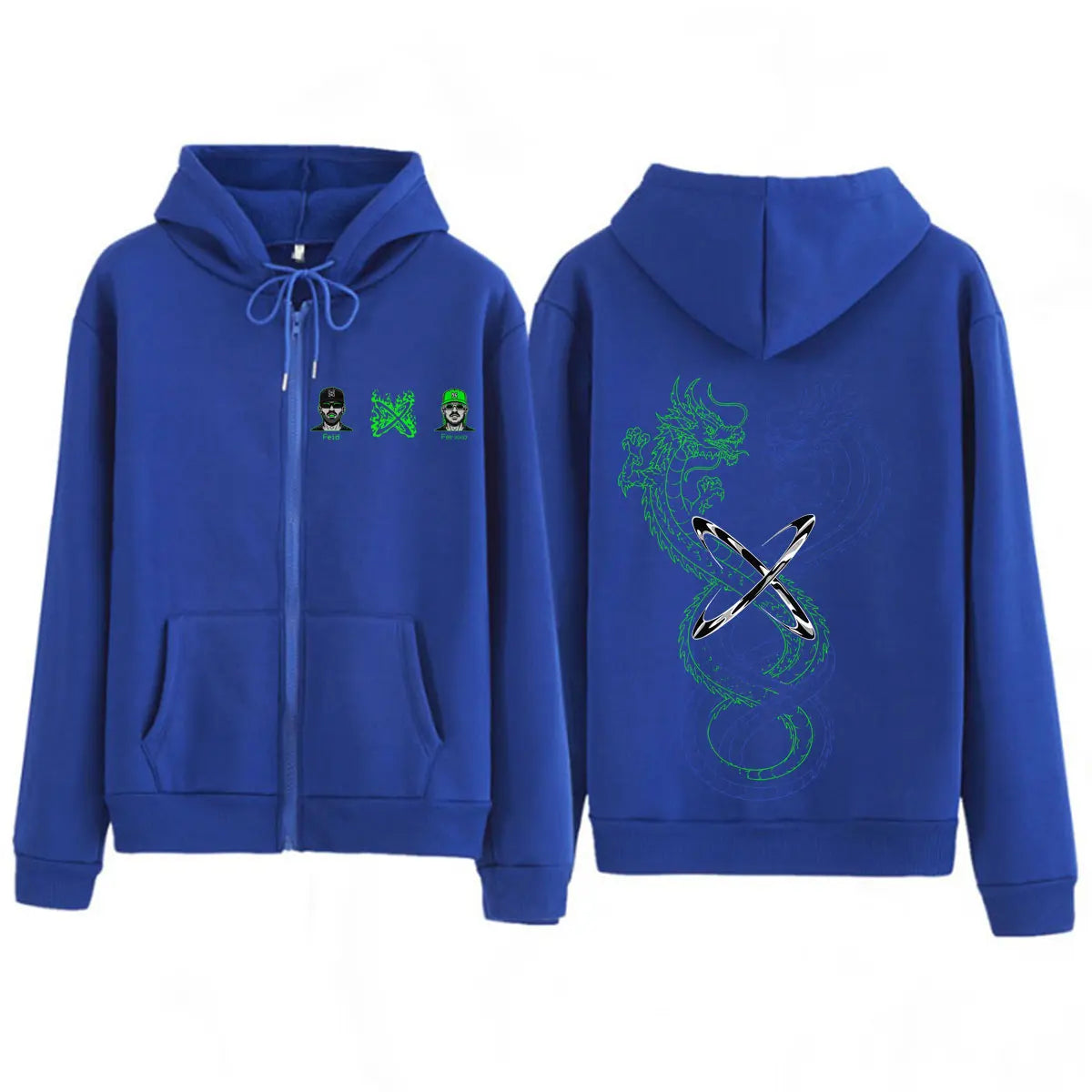 Feid EL GREEN PRINT: La Saga FEID VS FERXXO Dragon Zip-Up Hoodie