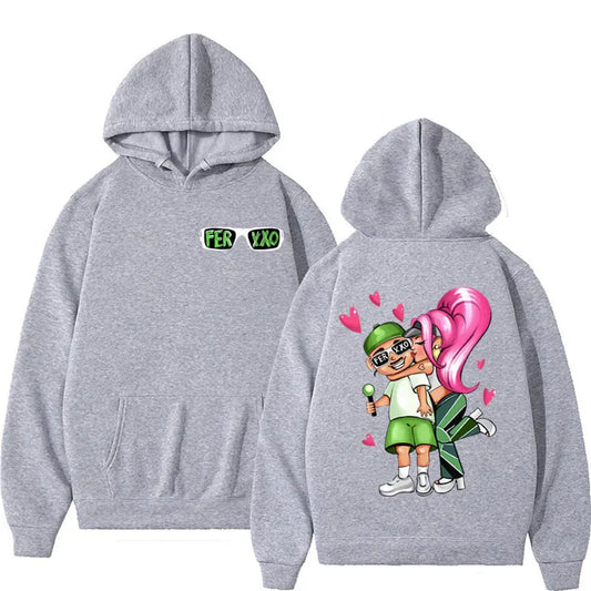 Feid & Karol G “Ferxxo Couple Cartoon” Hoodie – Gray