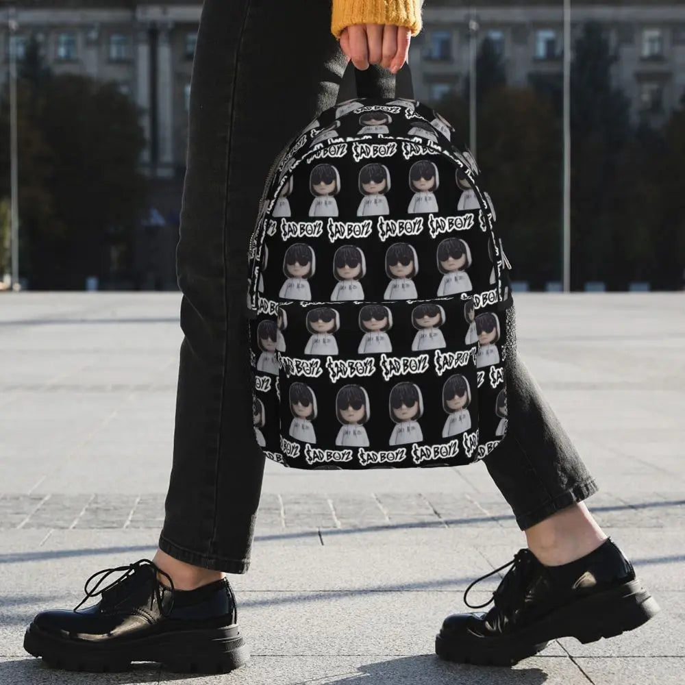 Junior H Sad Boyz Cartoon Hoodie Backpack – Black
