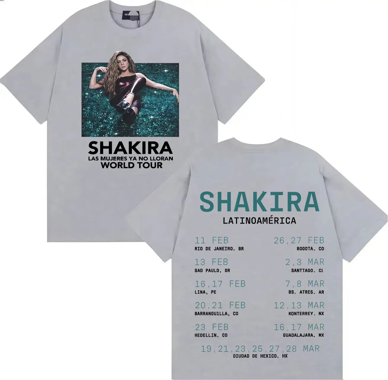 Shakira Las Mujeres Ya No Lloran Latinoamérica World Tour T-Shirt (Gray)