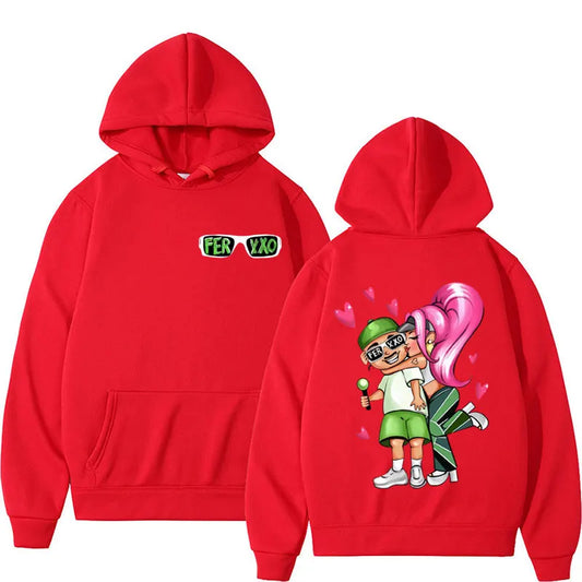 Feid & Karol G “Ferxxo Couple Cartoon” Hoodie – Red