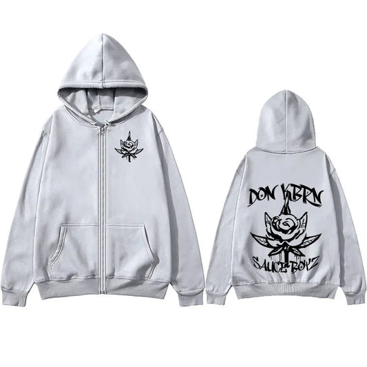 Eladio Carrión DON KBRN Sauce Boyz Gray Zipper Hoodie