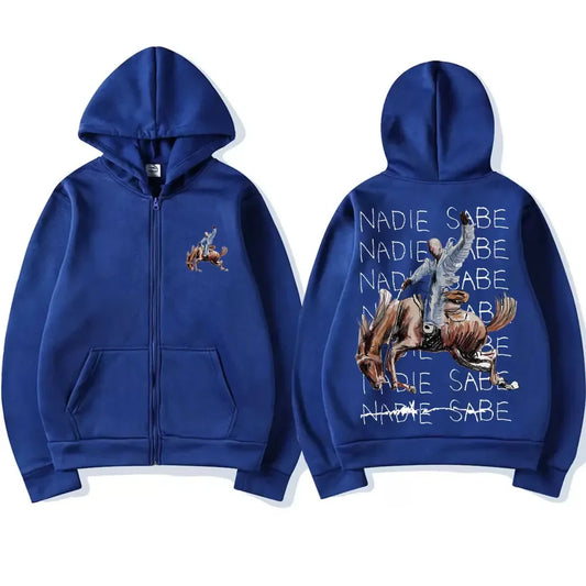 Bad Bunny Nadie Sabe Lo Que Va a Pasar Mañana Zipper Hoodie – Blue