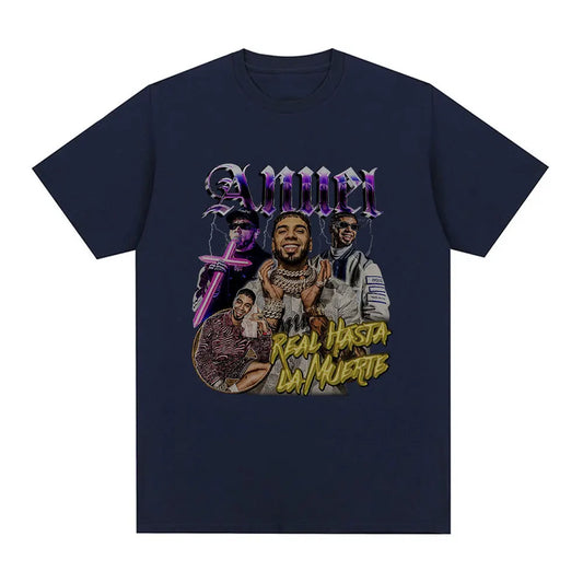 Anuel AA Real Hasta La Muerte Graphic T Shirt - navy blue