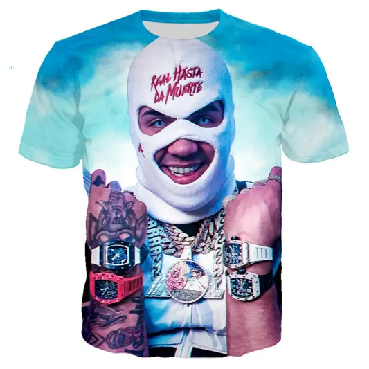 Anuel AA “Real Hasta La Muerte” Ice Blue Mask T-Shirt