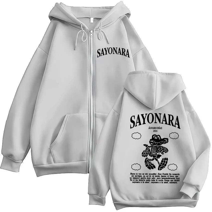Alvaro Diaz Sayonara’s Funny Zipper Hoodie – Gray